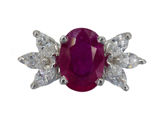 Oval Ruby and Marquise Diamond Butterfly Wing Ring