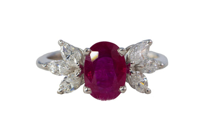 Oval Ruby and Marquise Diamond Butterfly Wing Ring