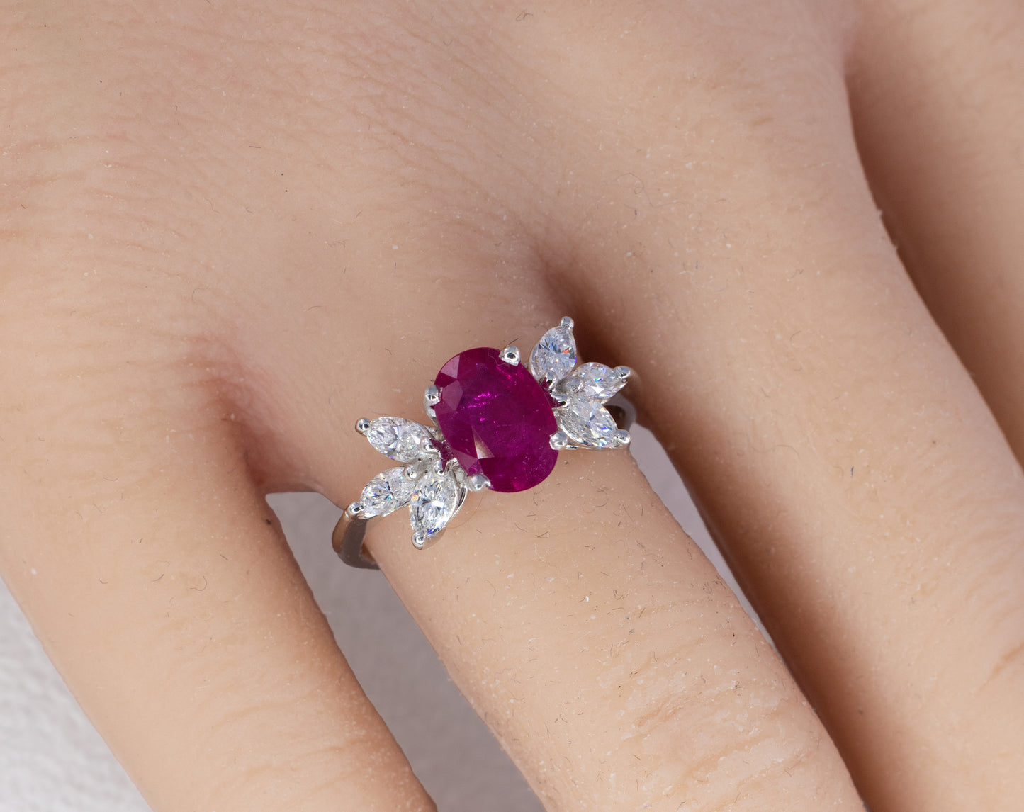 Oval Ruby and Marquise Diamond Butterfly Wing Ring