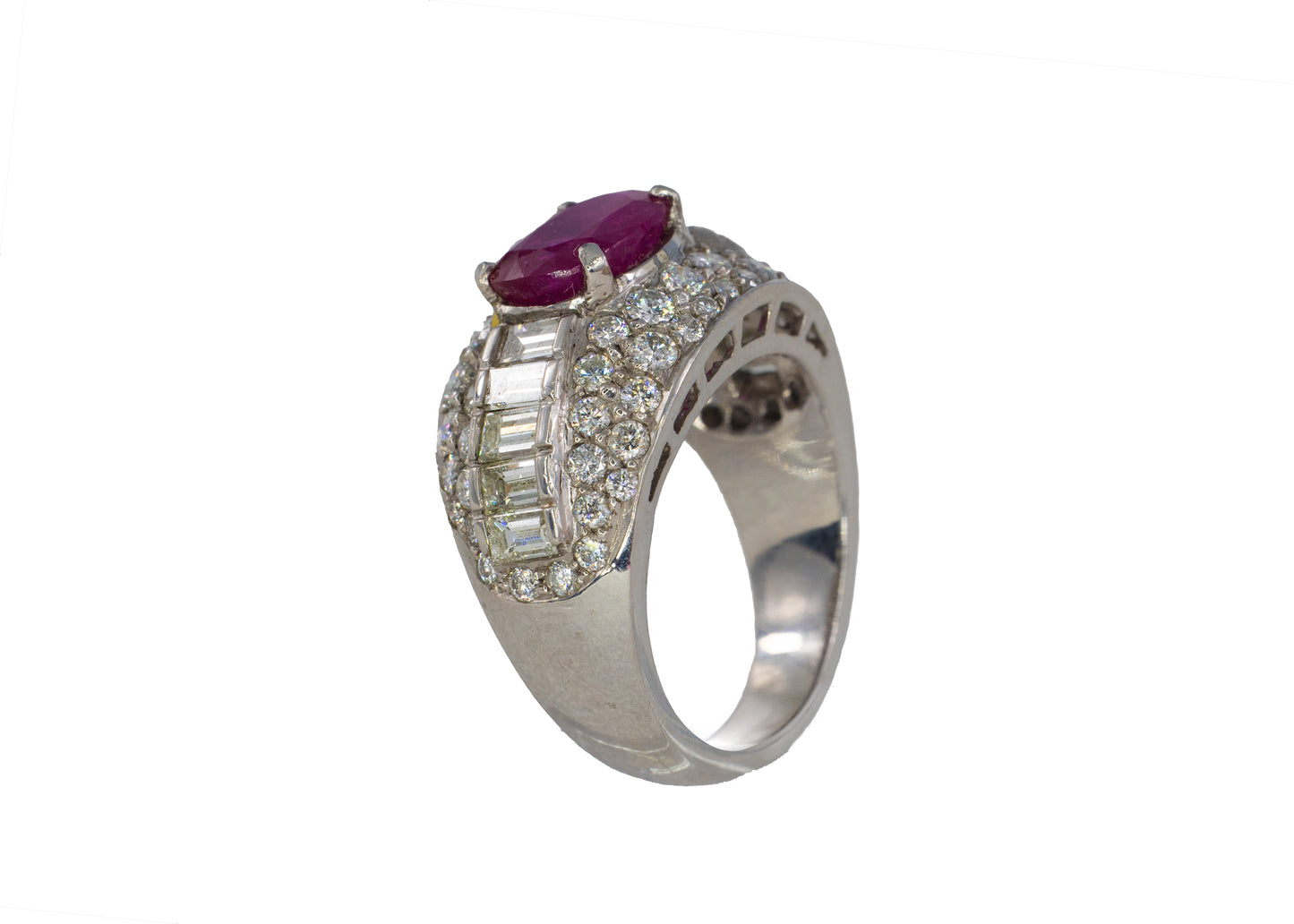 Oval Ruby and Mixed-Cut Diamond Pavé Dome Ring