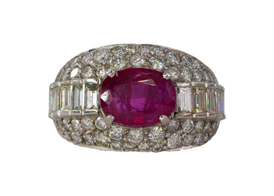 Oval Ruby and Mixed-Cut Diamond Pavé Dome Ring