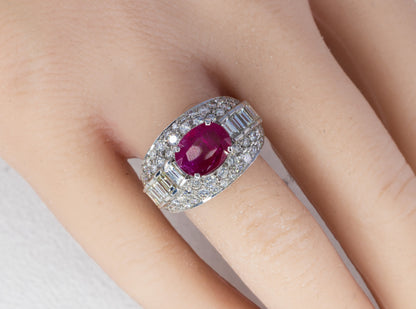 Oval Ruby and Mixed-Cut Diamond Pavé Dome Ring