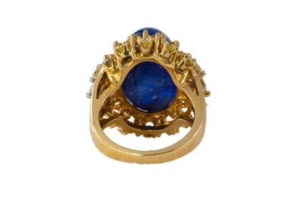 Cabochon Sapphire and Fancy Yellow Diamond Halo Cluster Ring