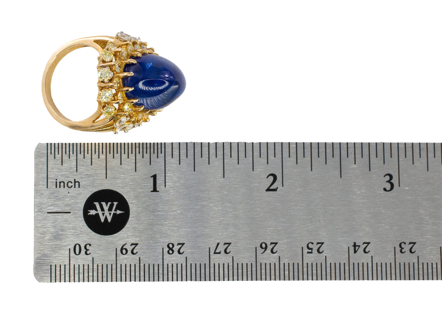 Cabochon Sapphire and Fancy Yellow Diamond Halo Cluster Ring