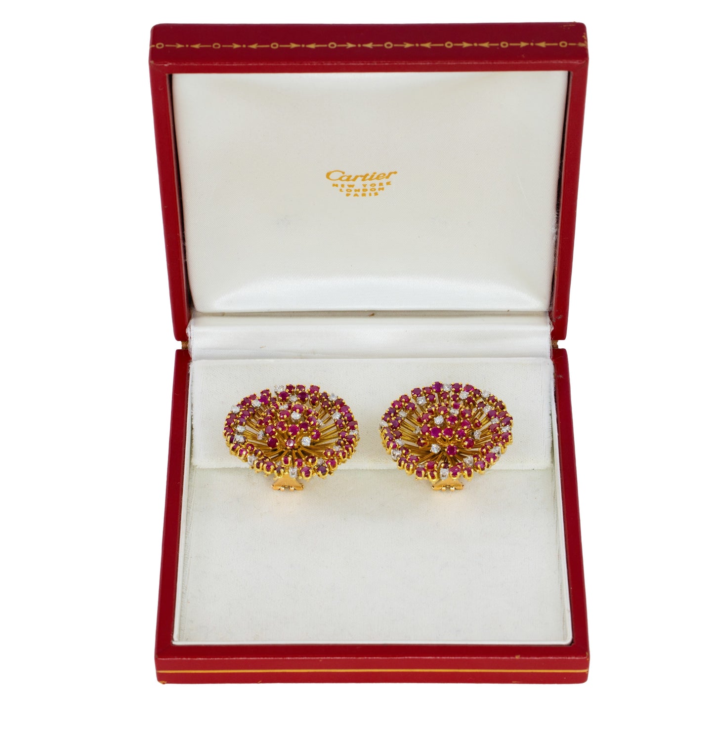 Cartier Ruby and Diamond Starburst Earclips