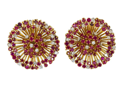 Cartier Ruby and Diamond Starburst Earclips