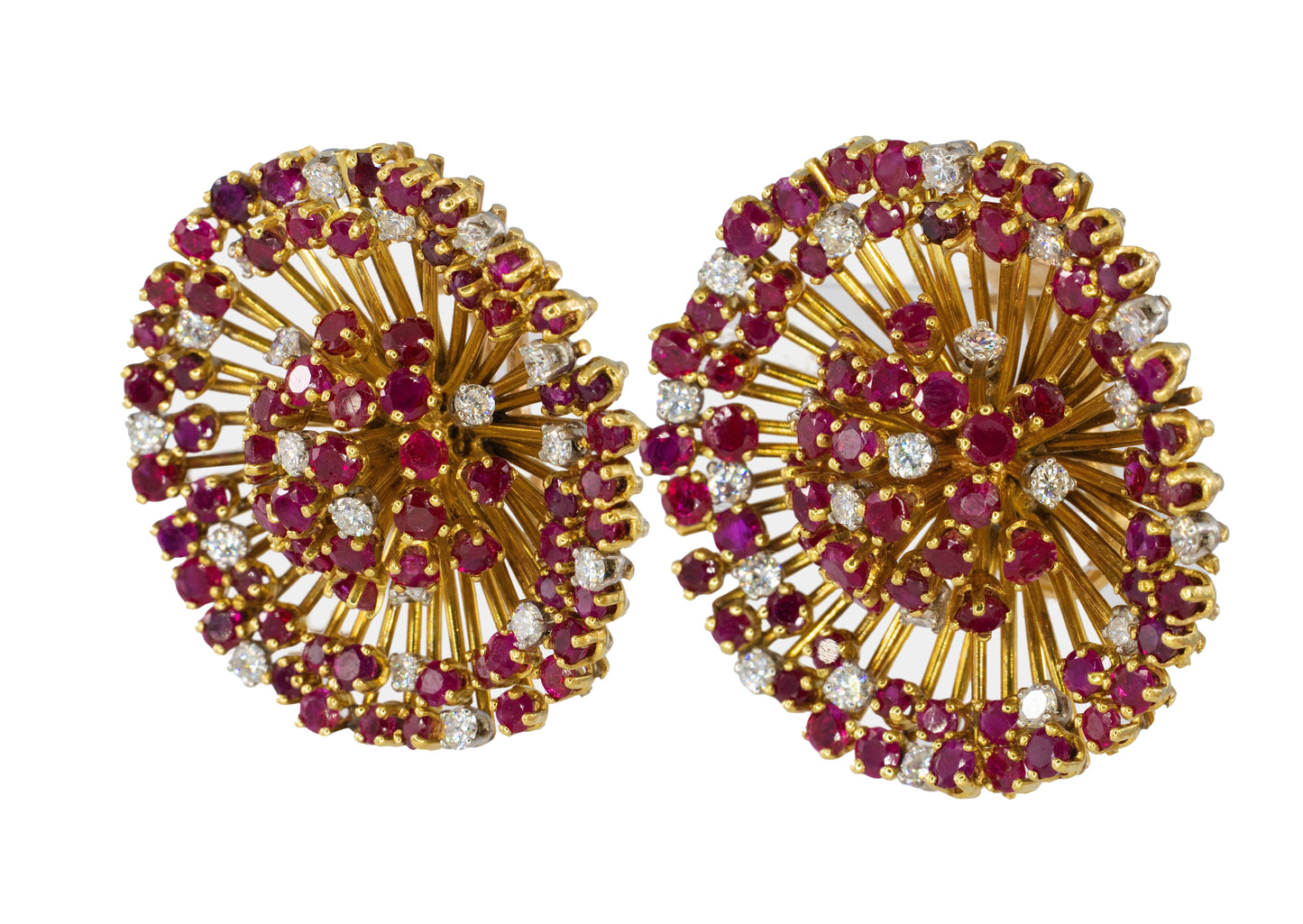 Cartier Ruby and Diamond Starburst Earclips