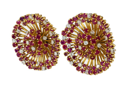 Cartier Ruby and Diamond Starburst Earclips