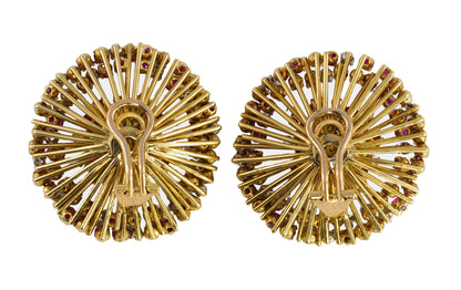 Cartier Ruby and Diamond Starburst Earclips