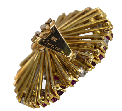 Cartier Ruby and Diamond Starburst Earclips