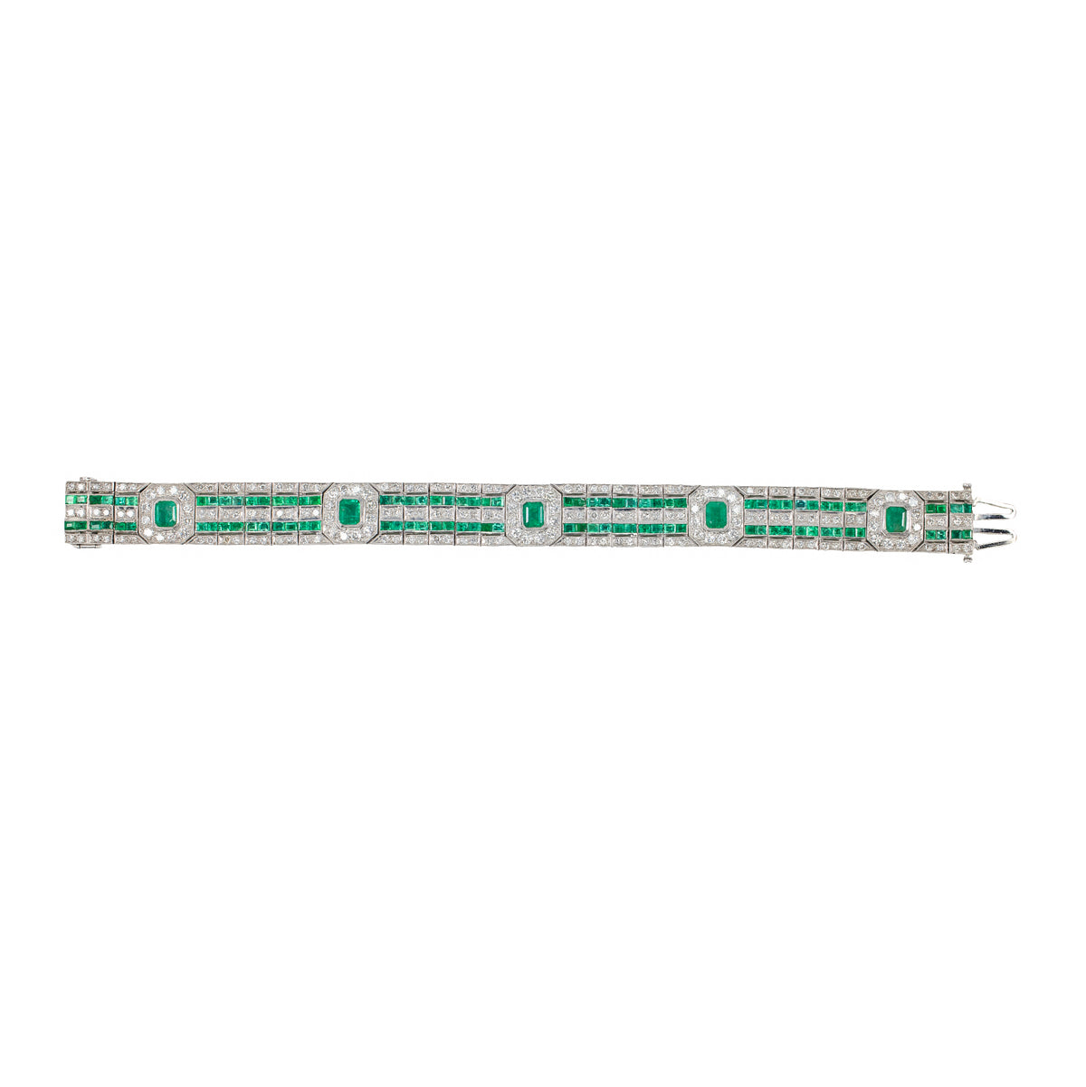Art Deco Emerald and Diamond Bracelet in 18KT White Gold