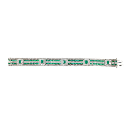 Art Deco Emerald and Diamond Bracelet in 18KT White Gold