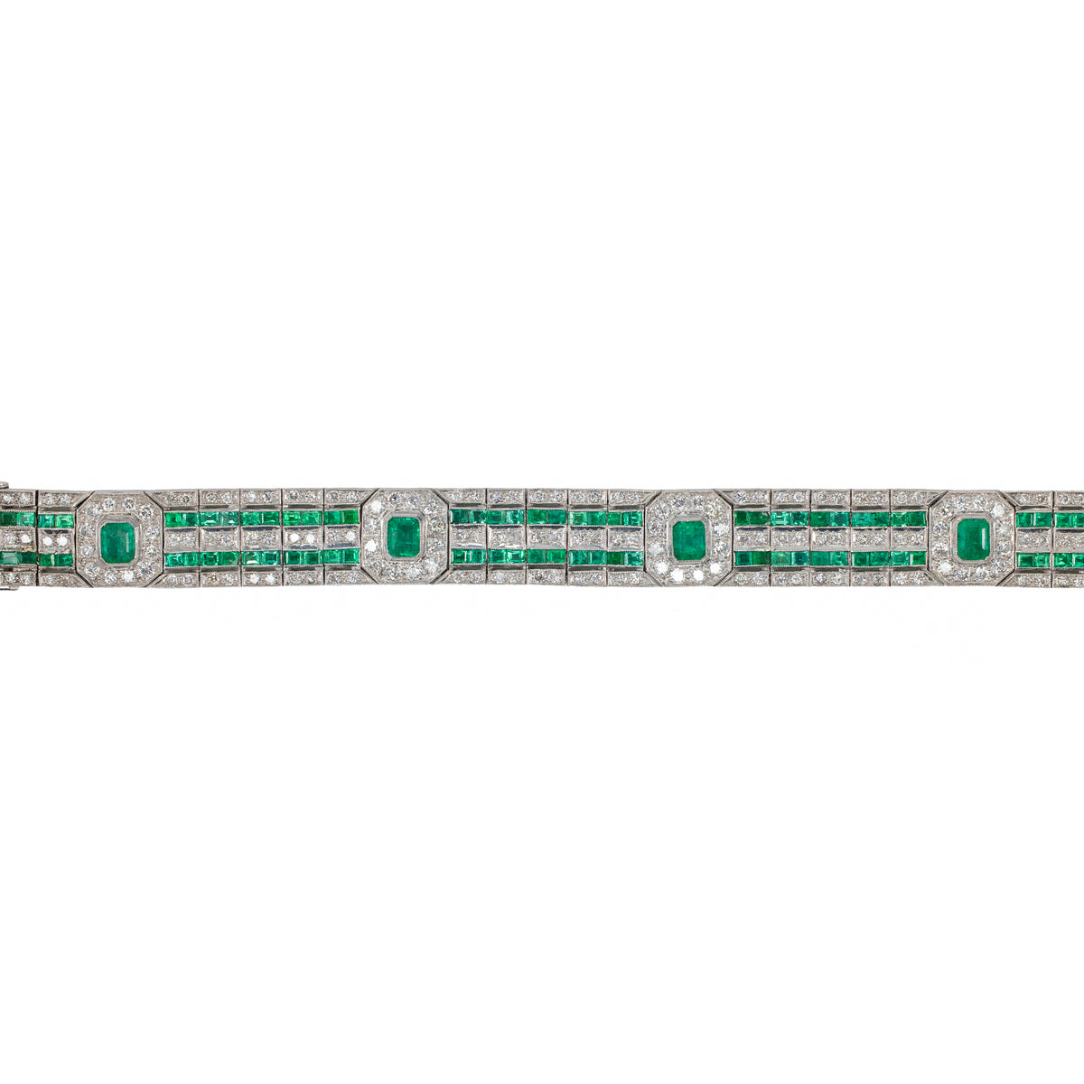 Art Deco Emerald and Diamond Bracelet in 18KT White Gold