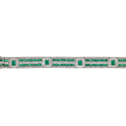 Art Deco Emerald and Diamond Bracelet in 18KT White Gold