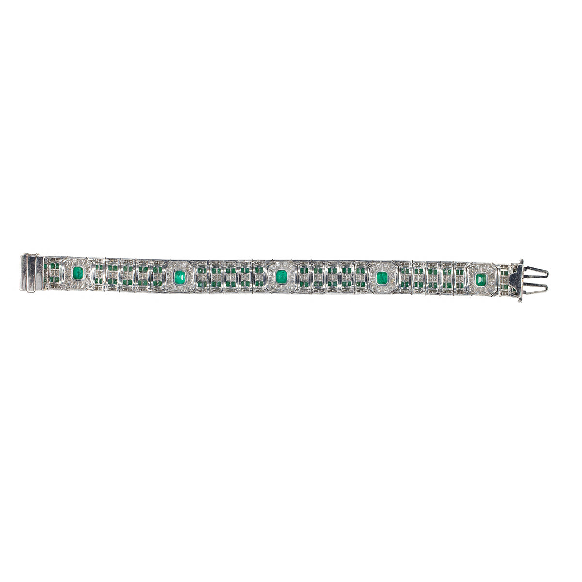 Art Deco Emerald and Diamond Bracelet in 18KT White Gold