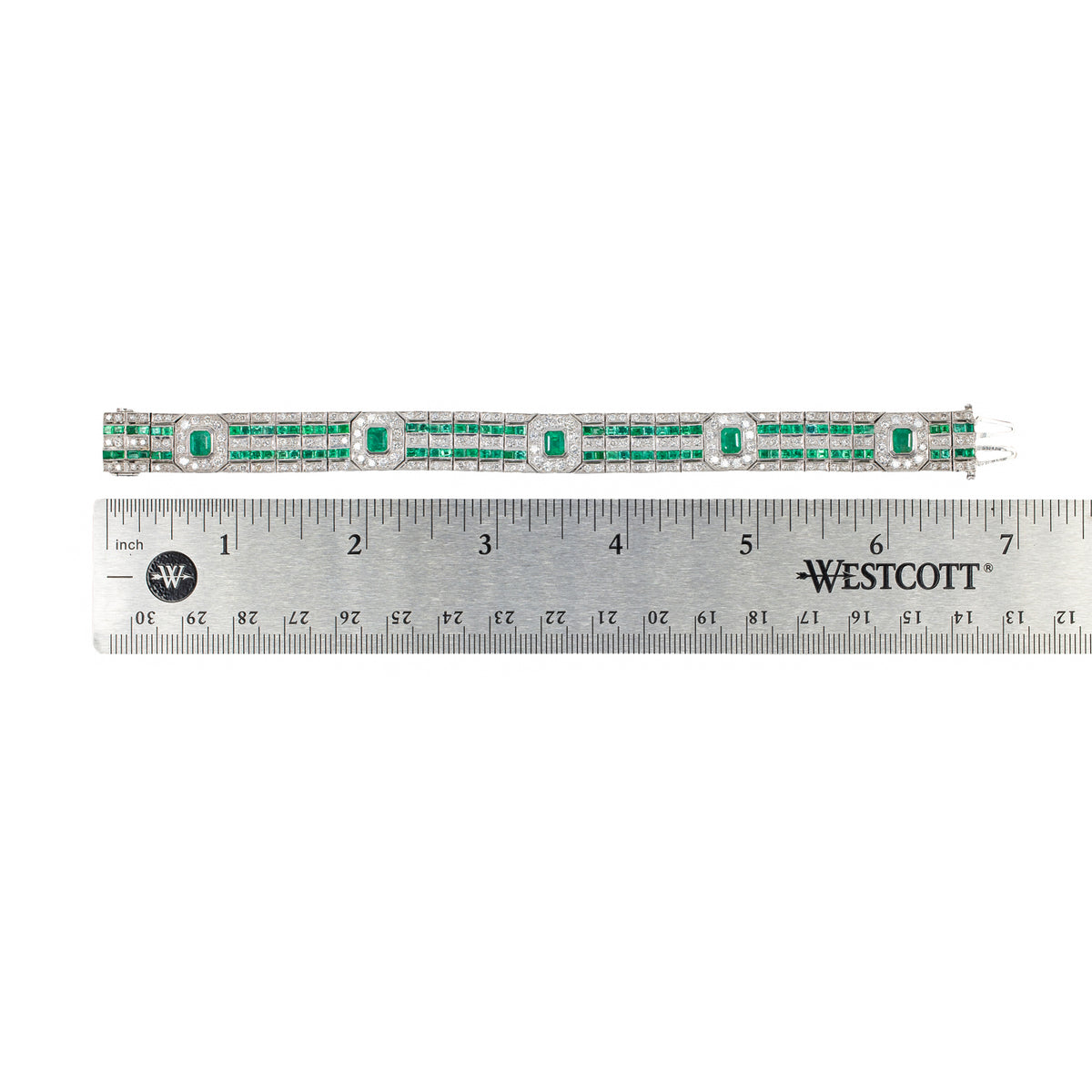 Art Deco Emerald and Diamond Bracelet in 18KT White Gold