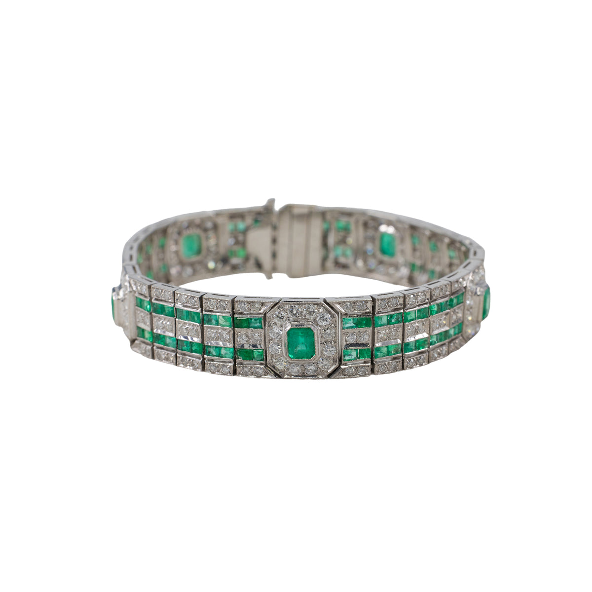 Art Deco Emerald and Diamond Bracelet in 18KT White Gold