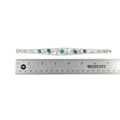 Art Deco Cabochon Emerald and Pear Shape Diamond Bracelet in Platinum