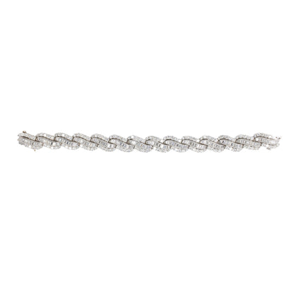 Mid-Century Baguette and Round Diamond Link Bracelet in Platinum