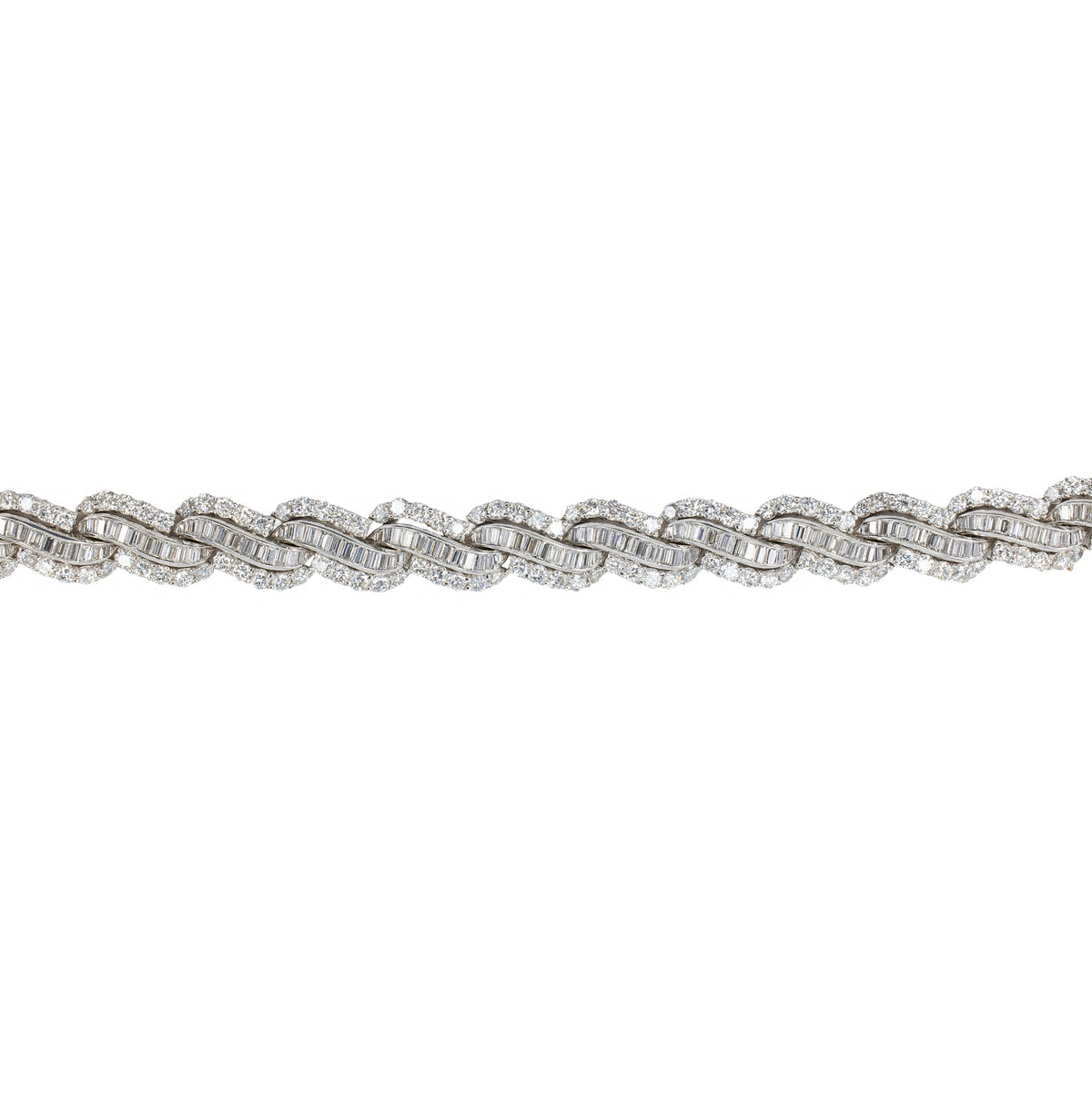 Mid-Century Baguette and Round Diamond Link Bracelet in Platinum