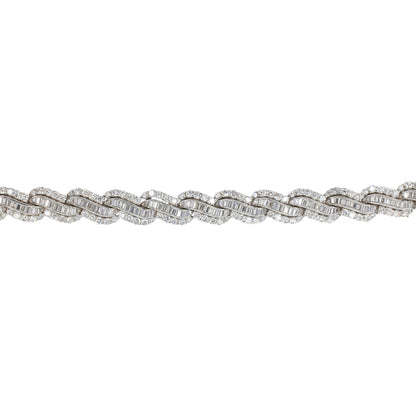 Mid-Century Baguette and Round Diamond Link Bracelet in Platinum