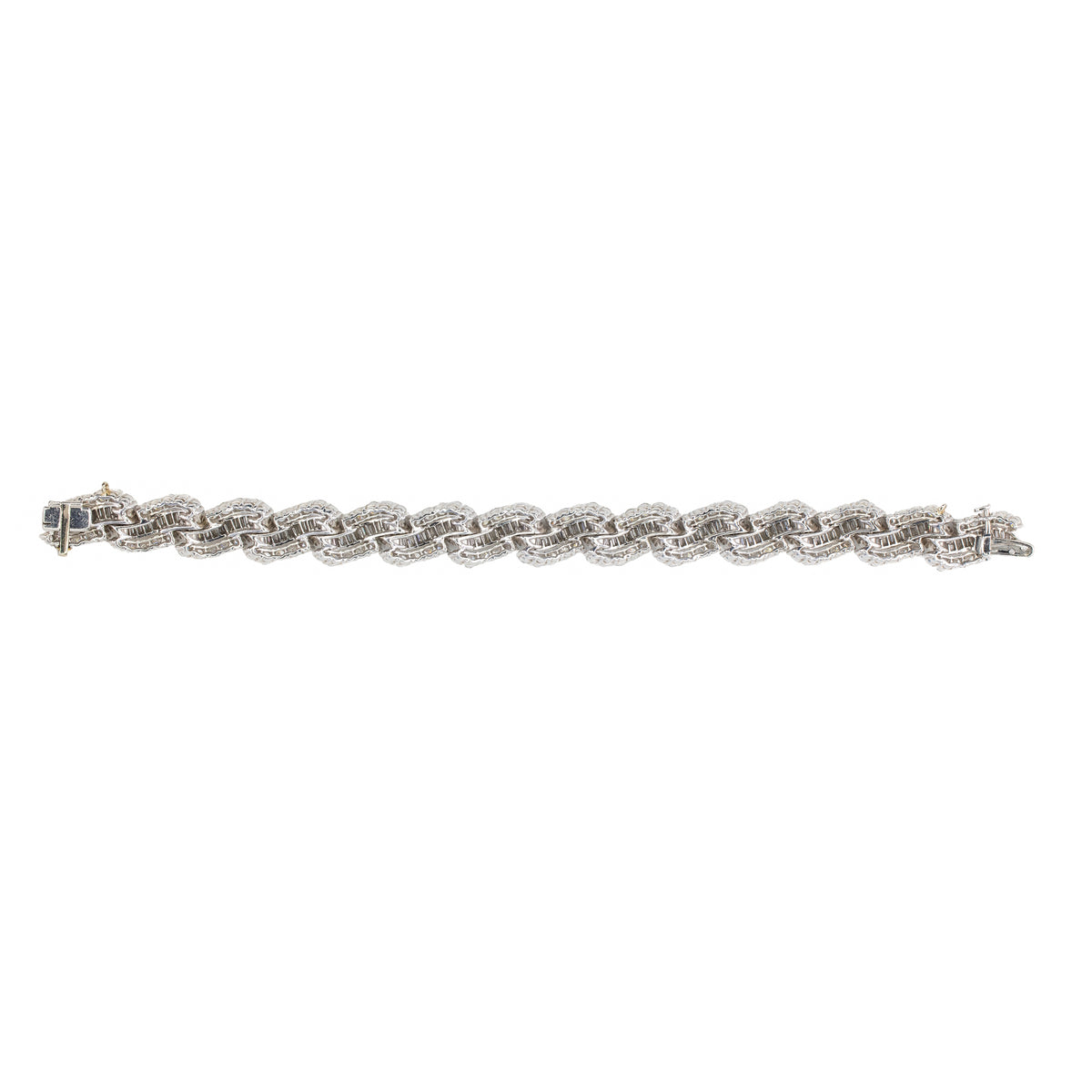Mid-Century Baguette and Round Diamond Link Bracelet in Platinum