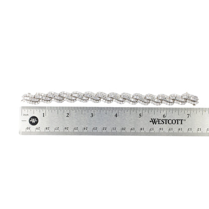 Mid-Century Baguette and Round Diamond Link Bracelet in Platinum