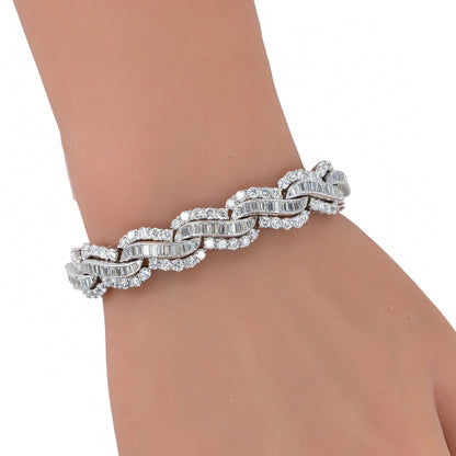Mid-Century Baguette and Round Diamond Link Bracelet in Platinum