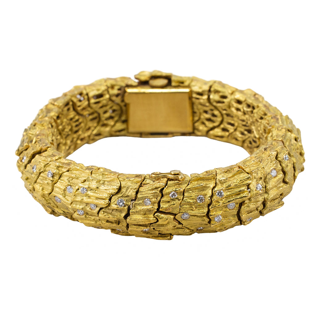 Vintage Textured Gold and Diamond Secret Cover Watch Bracelet