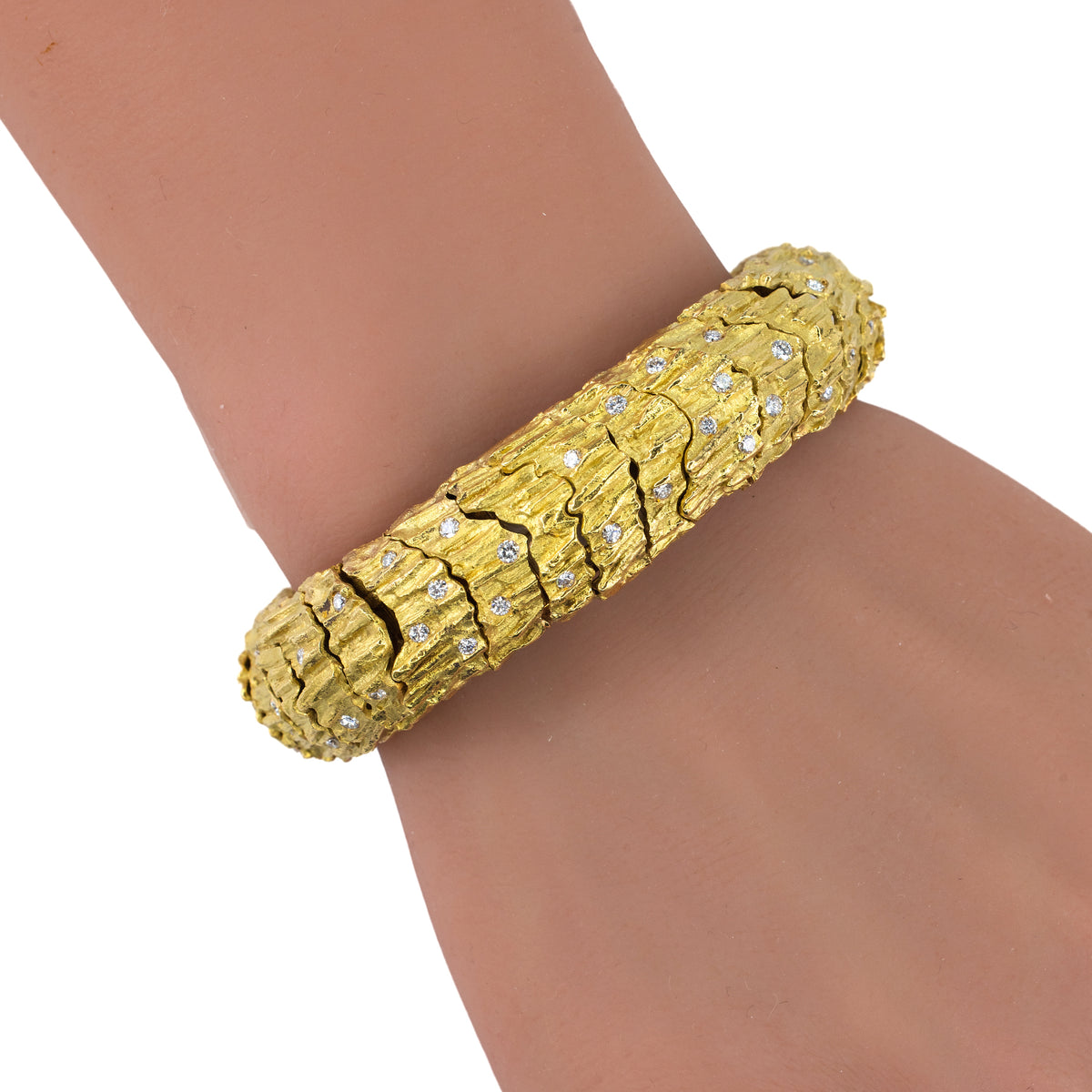 Vintage Textured Gold and Diamond Secret Cover Watch Bracelet