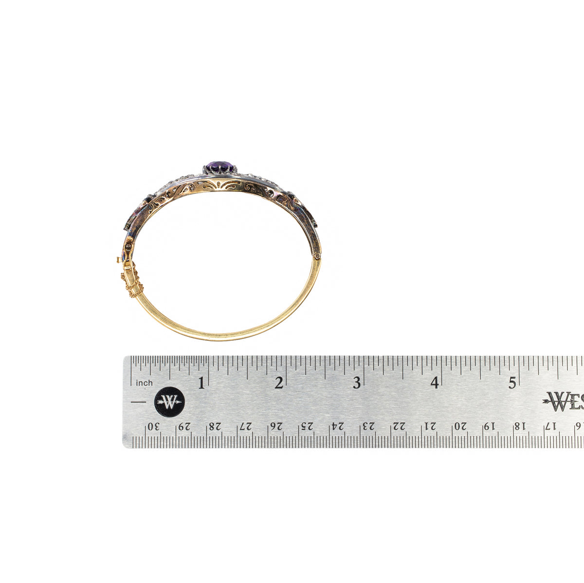 Antique Oval Amethyst and Rose Cut Diamond Bangle Bracelet