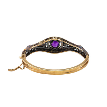 Antique Oval Amethyst and Rose Cut Diamond Bangle Bracelet