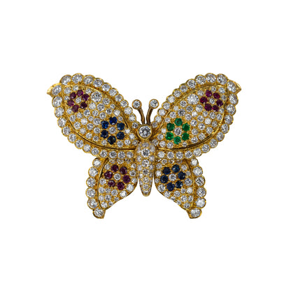 Van Cleef & Arpels Diamond and Multi Gem Butterfly Brooch