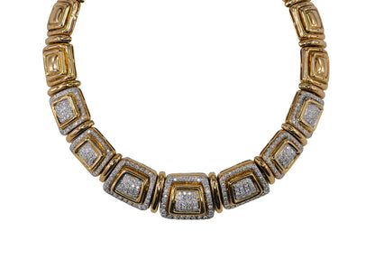 Yellow Gold and Pavé Diamond Square Link Collar Necklace