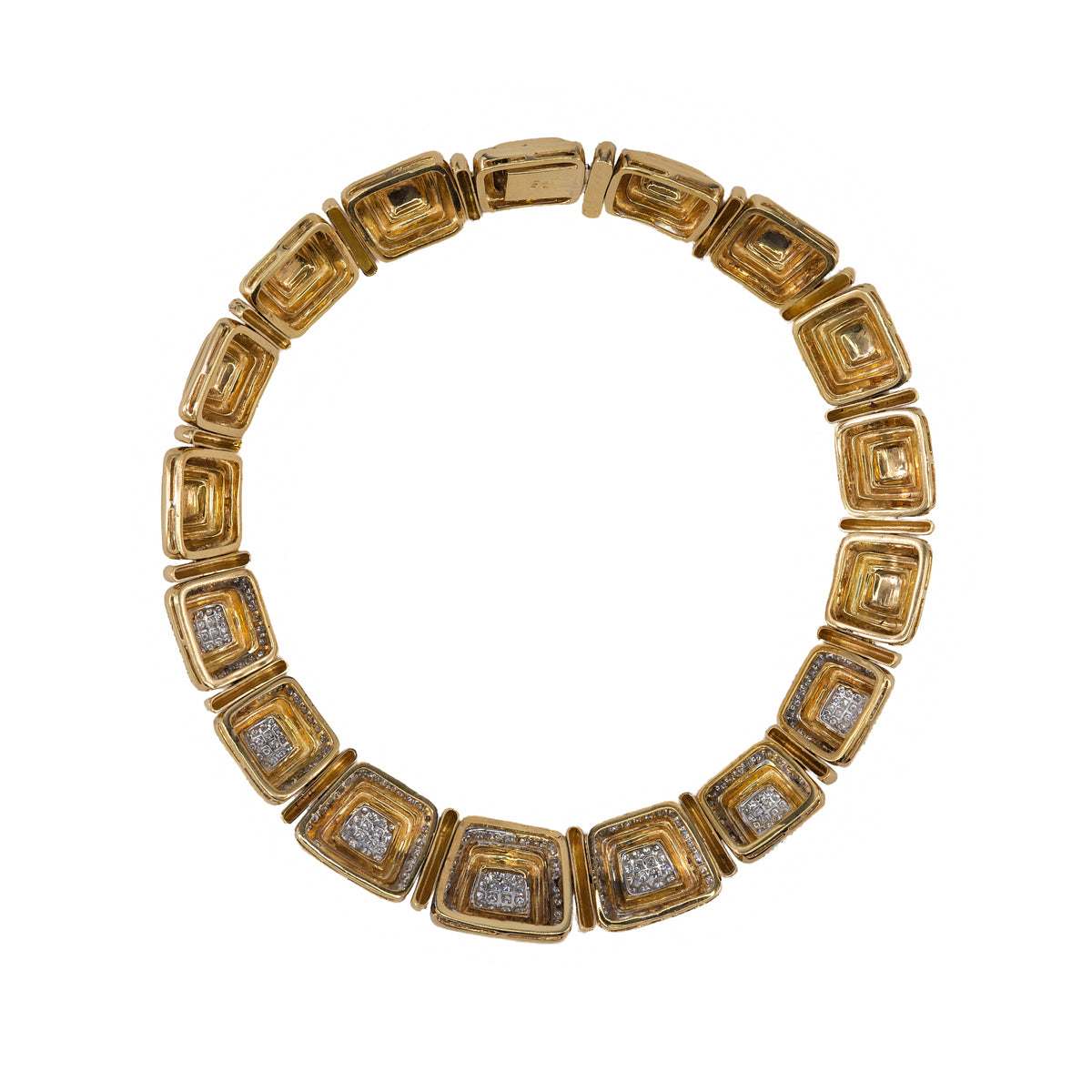 Yellow Gold and Pavé Diamond Square Link Collar Necklace