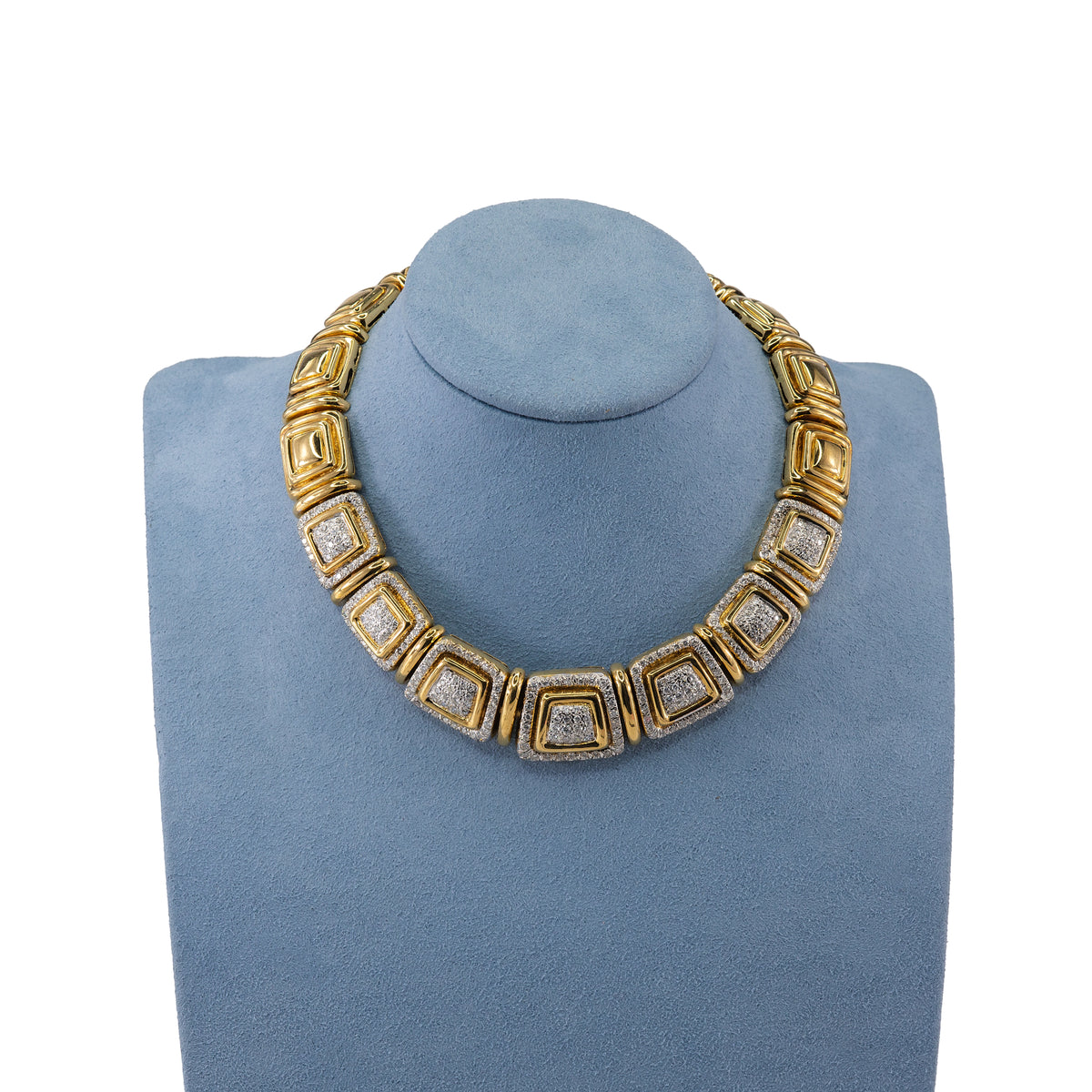 Yellow Gold and Pavé Diamond Square Link Collar Necklace