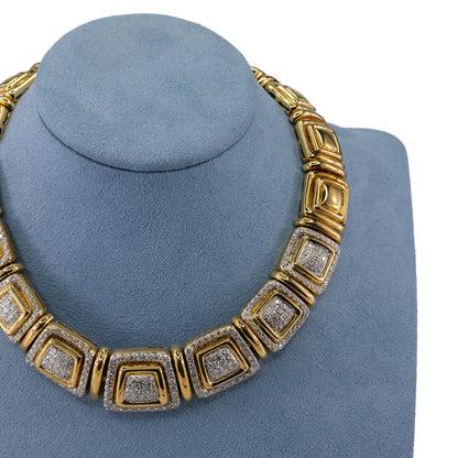 Yellow Gold and Pavé Diamond Square Link Collar Necklace