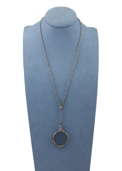 Antique Folding Magnifying Glass Lorgnette Pendant Necklace