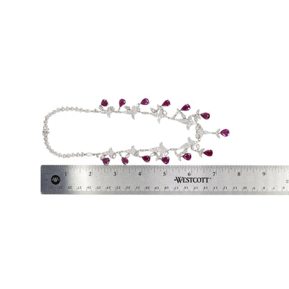 Dangling Pear Cut Ruby and Diamond Fringe Necklace