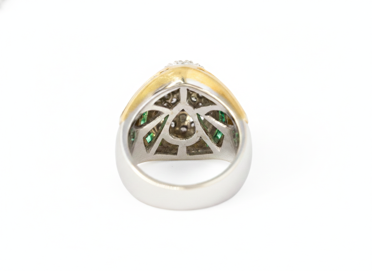 Diamond, Emerald, and Sapphire Pavé Dome Ring