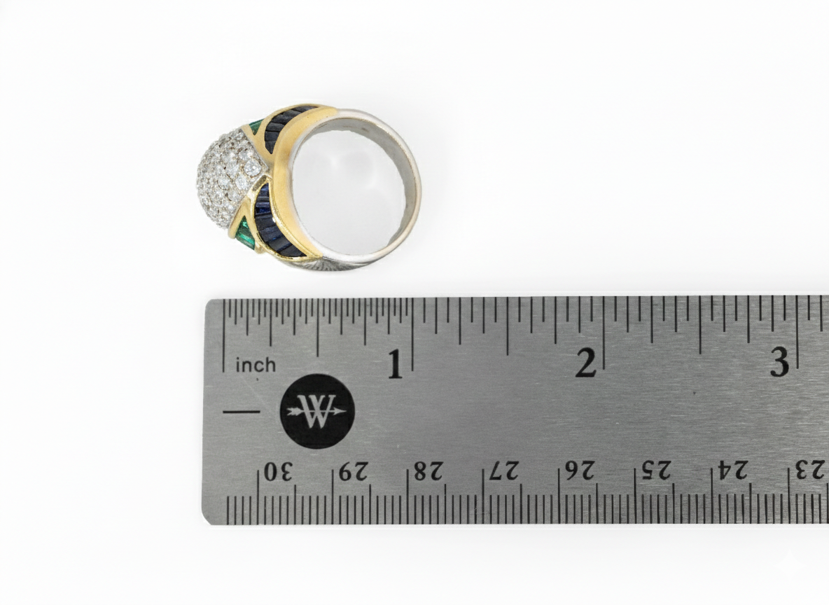 Diamond, Emerald, and Sapphire Pavé Dome Ring