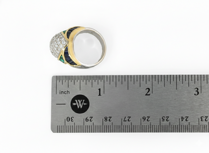 Diamond, Emerald, and Sapphire Pavé Dome Ring