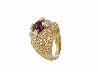 Cabochon Ruby and Diamond Pavé Dome Ring