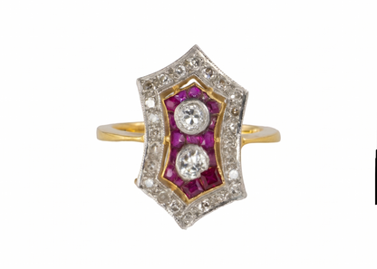 Art Deco Ruby and Diamond Shield Ring