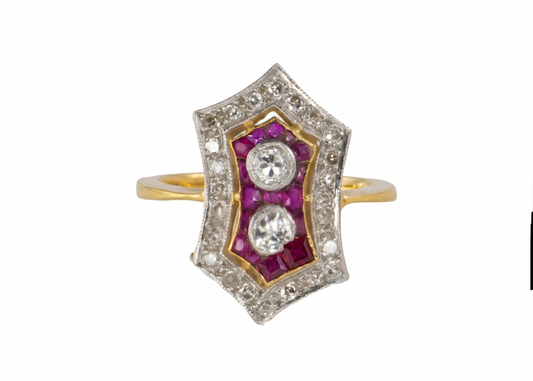 Art Deco Ruby and Diamond Shield Ring