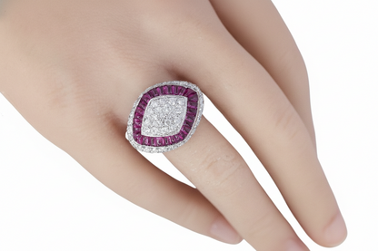Round Diamond and Ruby Halo Art Deco Style Target Ring