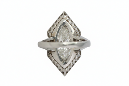 Marquise Diamond with French-Cut Ruby Halo and Diamond Border Ring