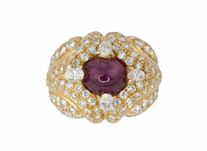 Cabochon Ruby and Diamond Pavé Dome Ring