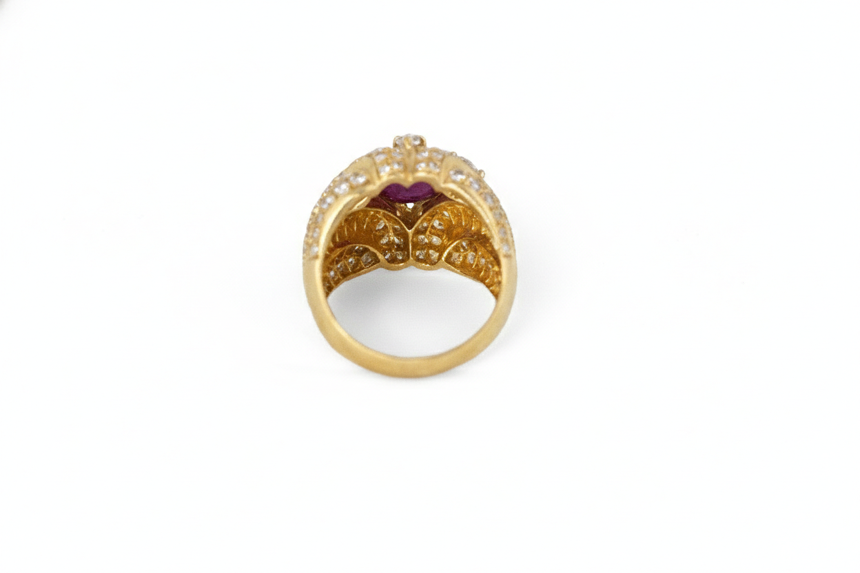 Cabochon Ruby and Diamond Pavé Dome Ring