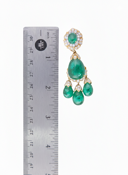 David Webb Pair of Emerald and Diamond Pendent Ear Clips